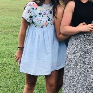 Zara blue babydoll dress with flowers. shorts built in underneath